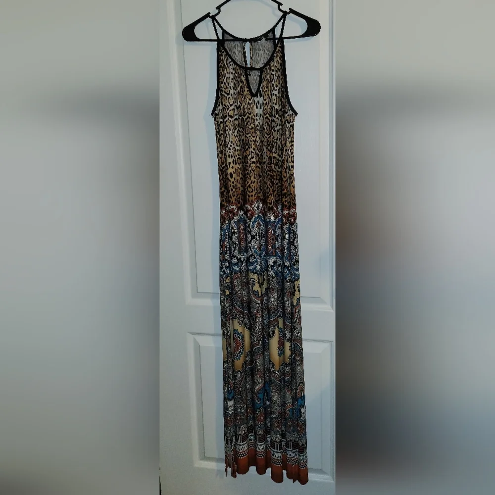 MSK. Fun Print Mix Poly Stretch Casual Boho Maxi Dress Large - Picture 6 of 7
